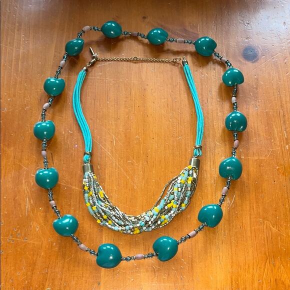 Vintage KENNETH COLE Turquoise & Silver Beads Multi Strand Necklace 22" - Picture 1 of 2